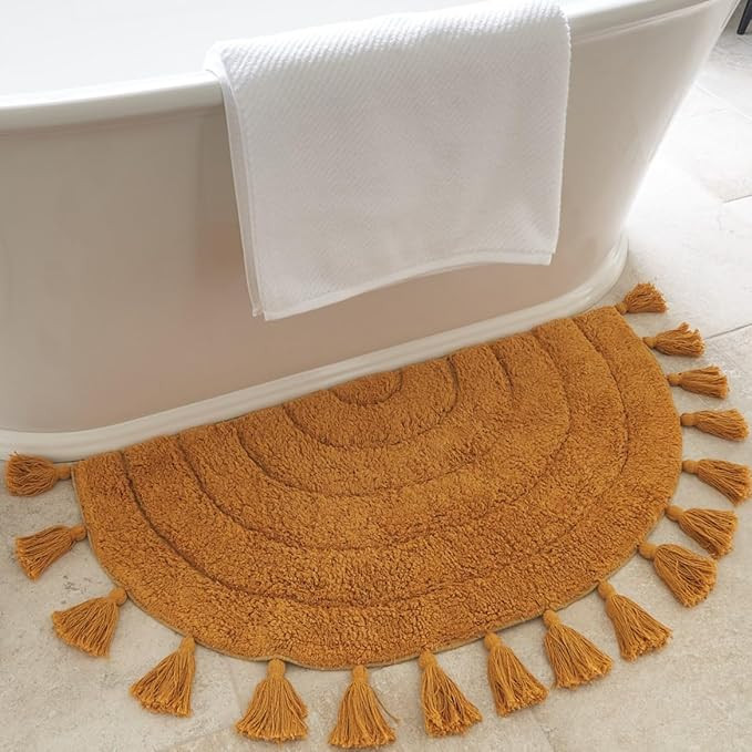 Beautiful Boho Rug with Tassels for Your Bathroom - Soft Half Circle 100% Cotton Mat Fits Perfect... | Amazon (US)
