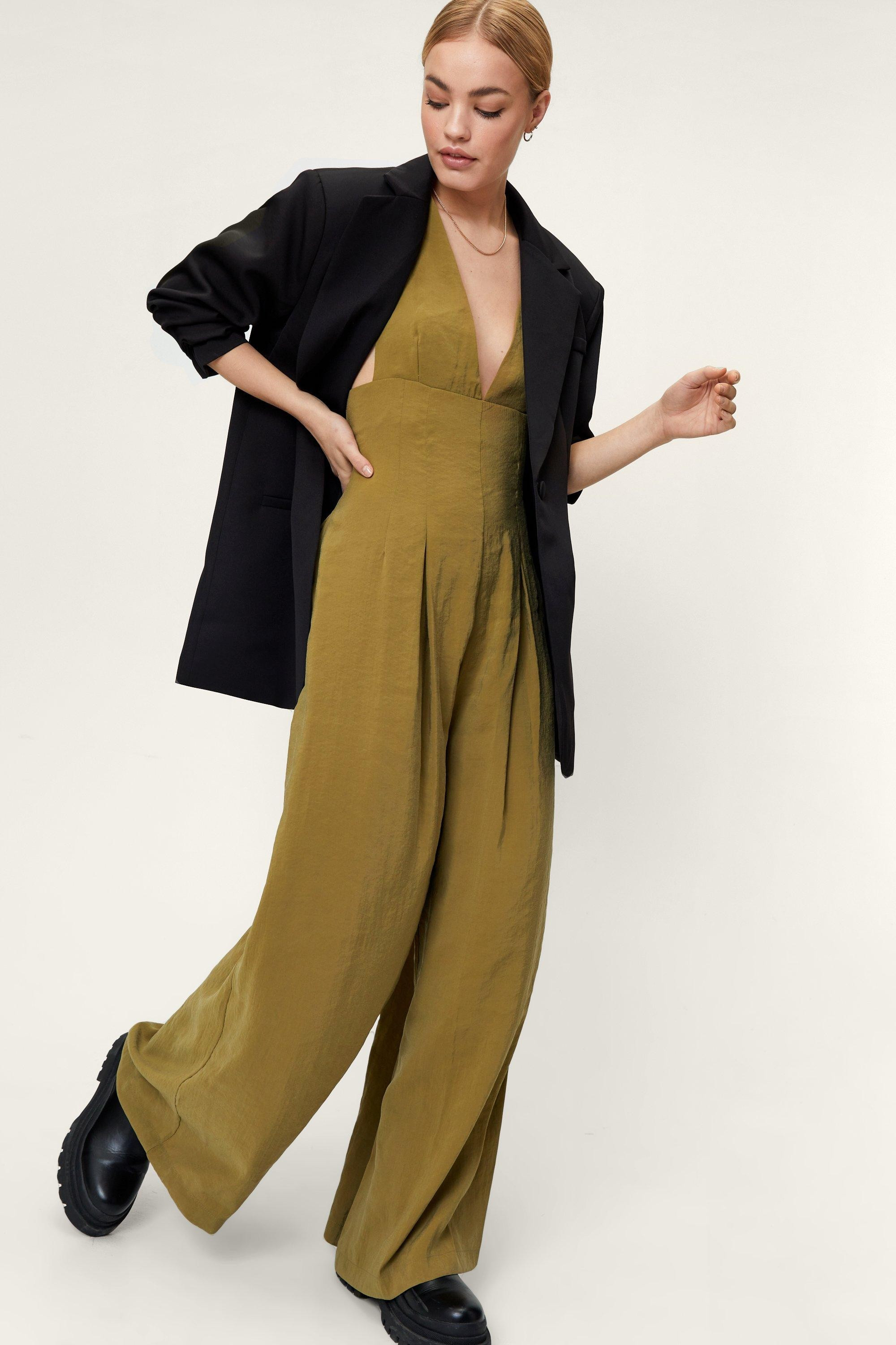 Plunge Overall Premium Wide Leg Jumpsuit | Nasty Gal (US)