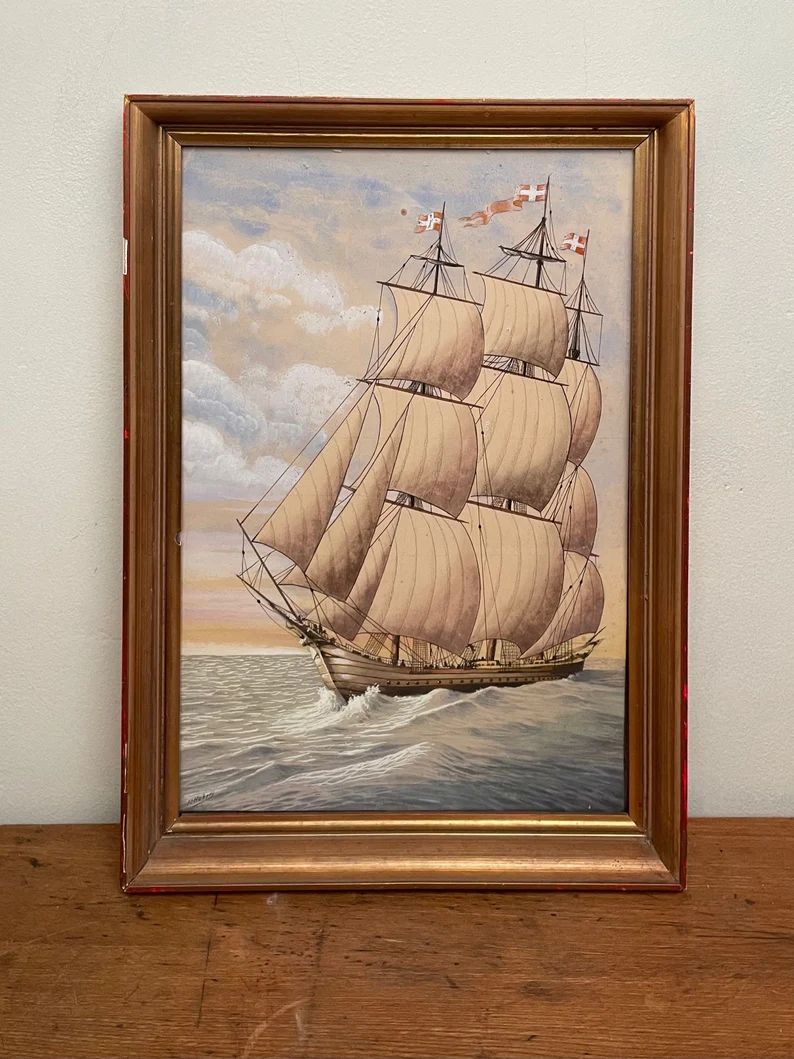 Antique English Nautical Ship Watercolor Painting - Etsy | Etsy (US)