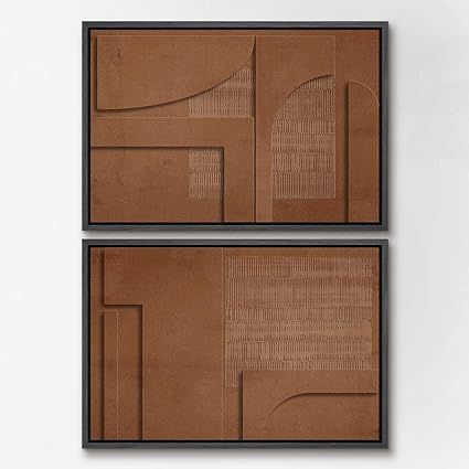 SIGNWIN Framed Canvas Print Wall Art Set Brown Mid-Century Polygon Landscape Abstract Shapes Digi... | Amazon (US)