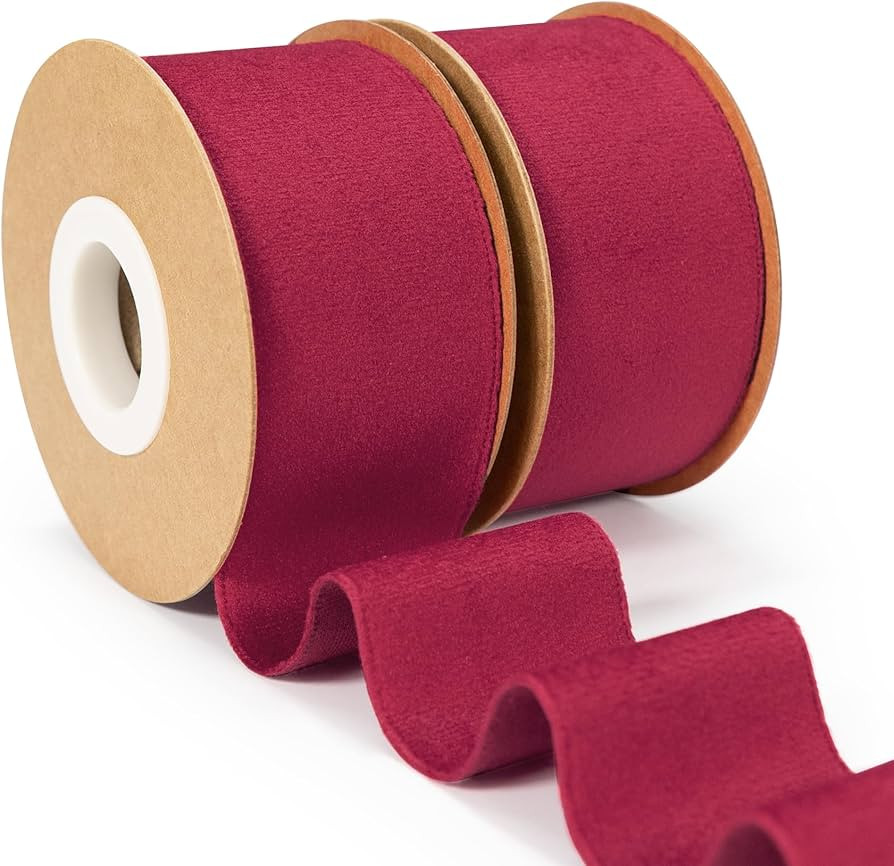 Red Chirtsmas Ribbon, 1-1/2 inch Wide Handmade Velvet Ribbons for Christmas Decor, Flower Bouquet... | Amazon (US)