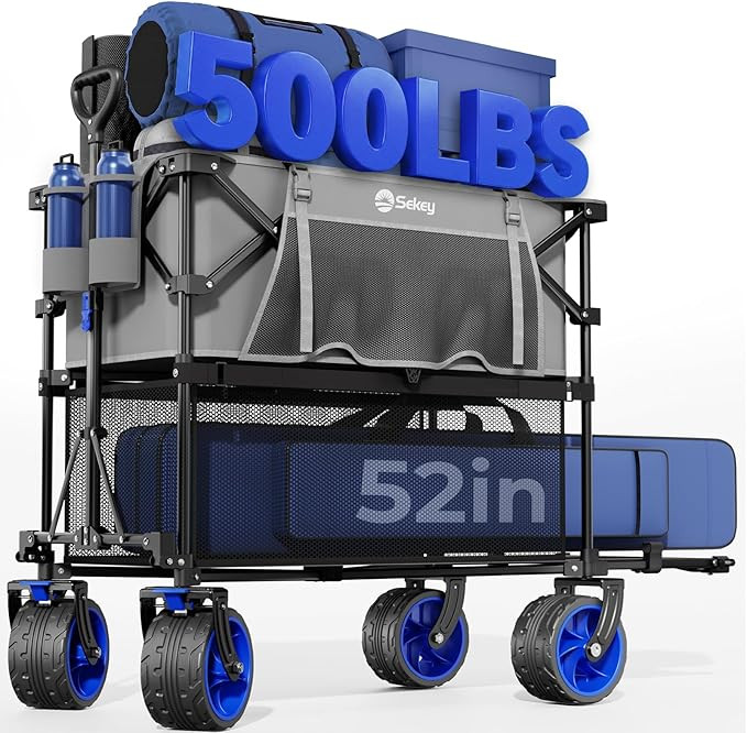 Sekey 500LBS Heavy Duty Double Decker Wagon with Extender, 400L Large Capacity Collapsible Garden... | Amazon (US)