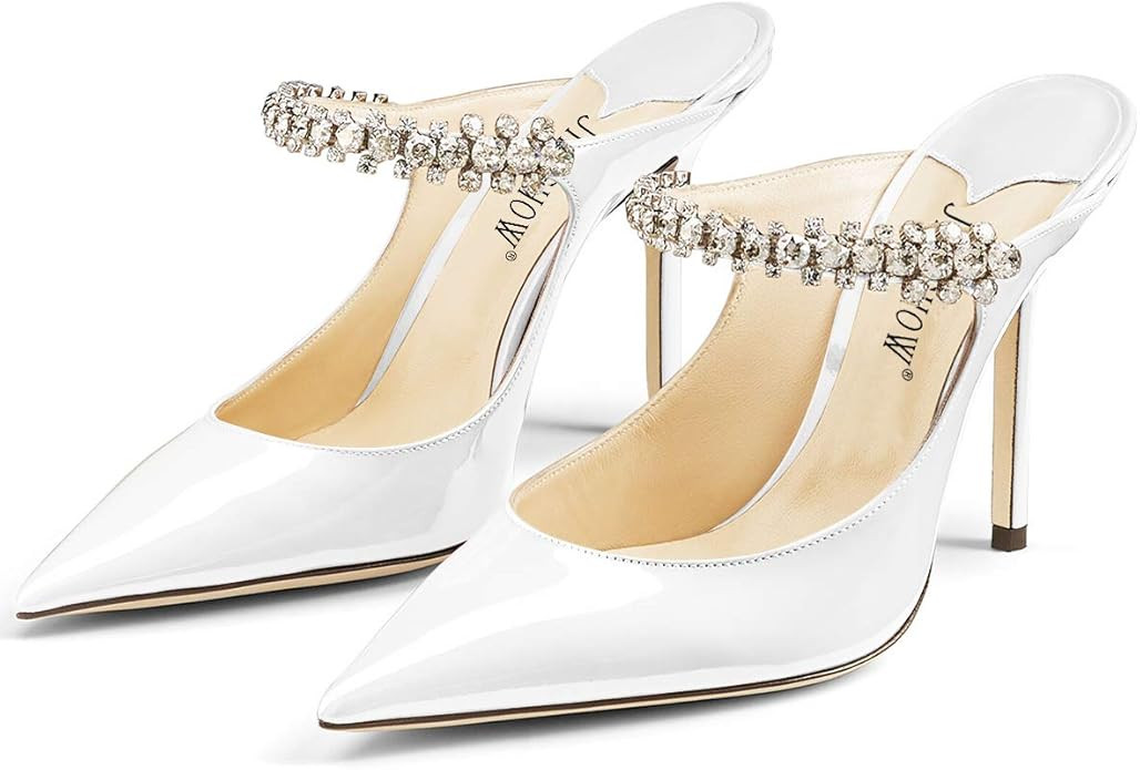 Jimishow High Heels Mules For Woman Mary Jane Heel Sandals Rhinestone Mule Sandals Strappy Pointy... | Amazon (US)