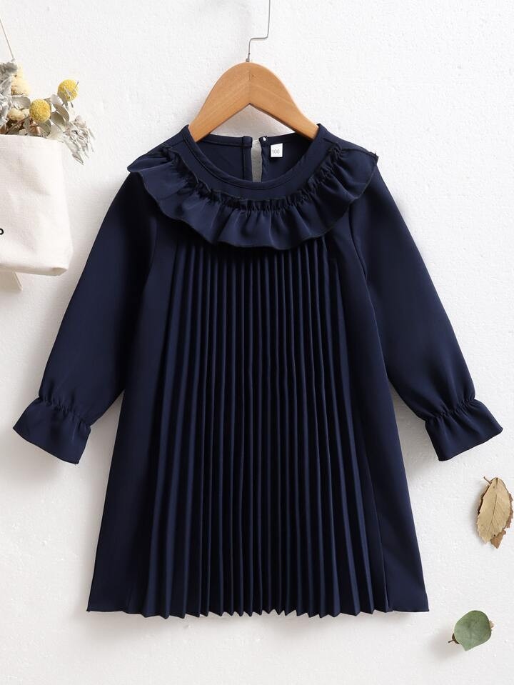 Toddler Girls Ruffle Trim Flounce Sleeve Pleated Dress | SHEIN