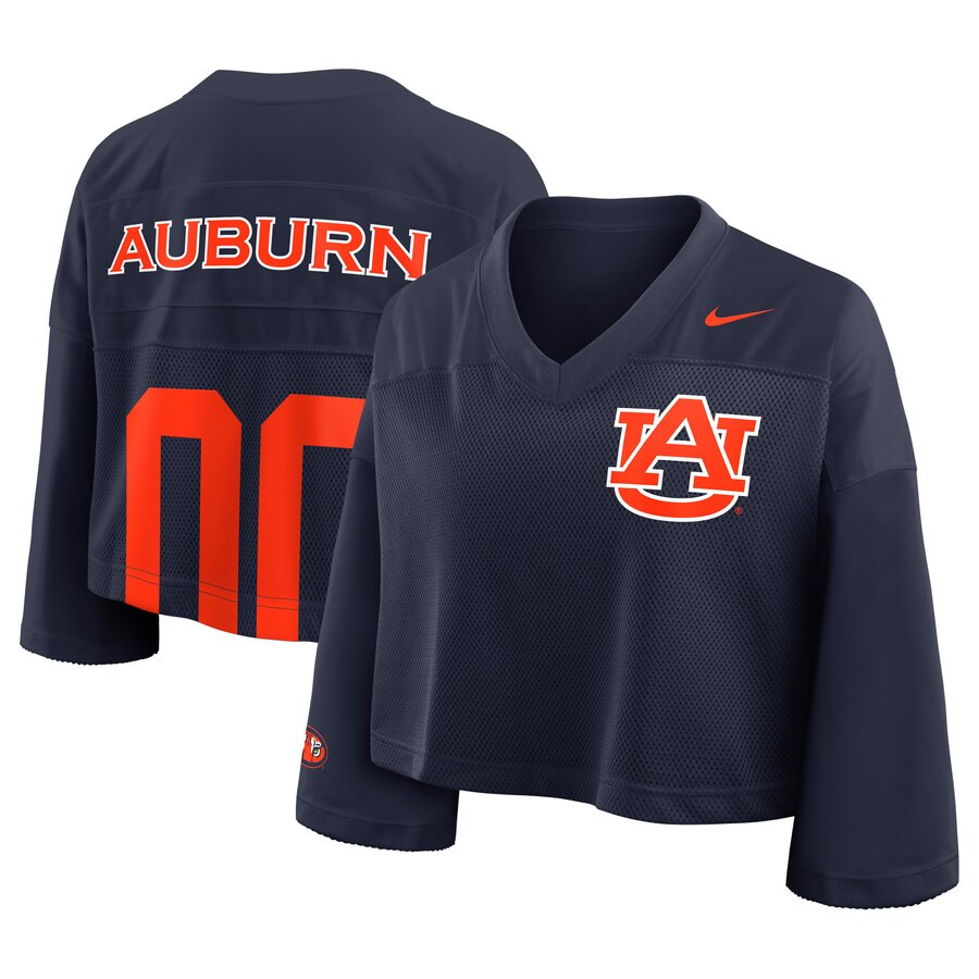 Auburn Tigers Nike Women's Cropped Mesh Dri-FIT Fashion Jersey - Navy | Fanatics
