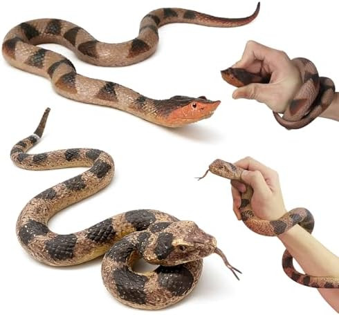 2 Pack Rubber Snakes Fake Snake Rattlesnake, Snakes Toy Realistic Keep Birds Away, Garden Plastic... | Amazon (US)
