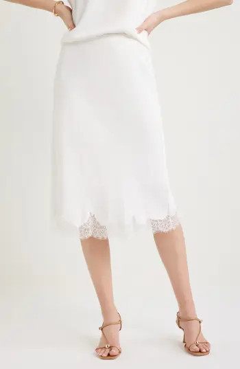 Nordstrom Lace Trim Bias Cut Midi Skirt in Ivory Tofu at Nordstrom Rack, Size Medium | Nordstrom Rack