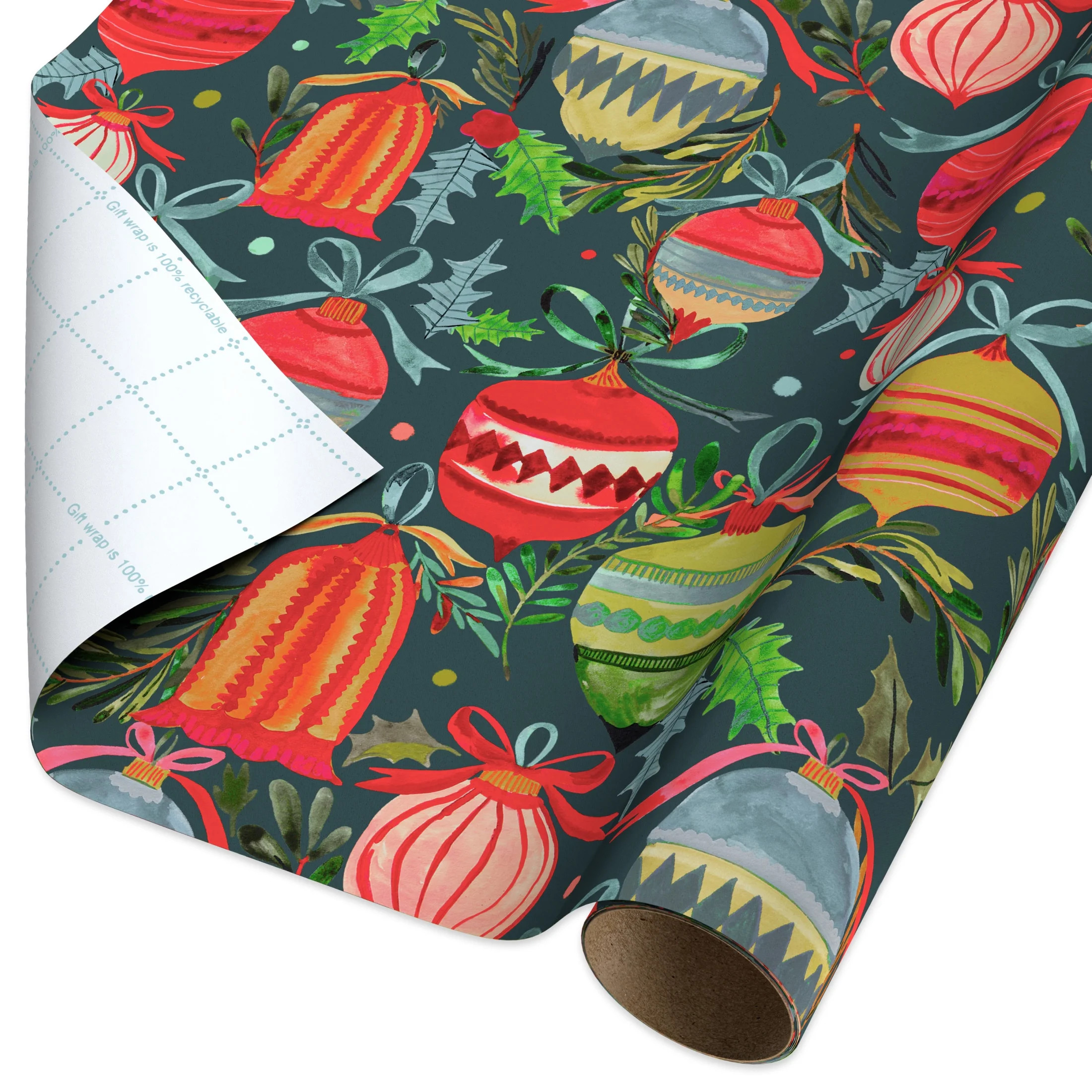 American Greetings 30 in. Watercolor Christmas Ornaments Wrapping Paper with Cutlines, Green (100... | Walmart (US)