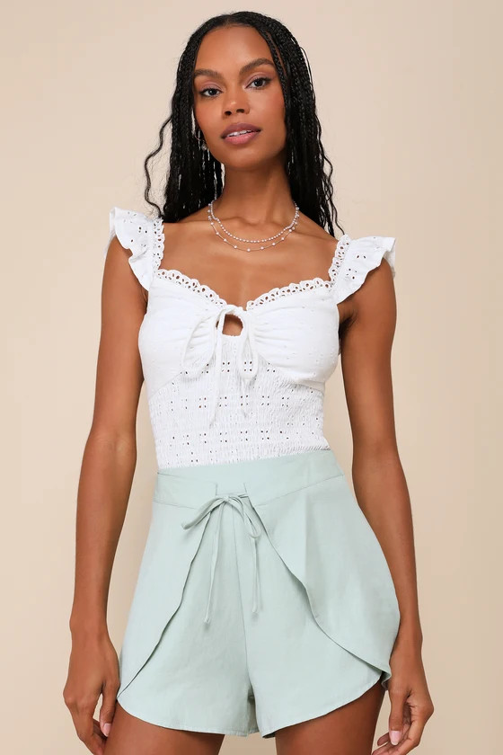 Darling Essential Light Sage Tie-Front High-Rise Shorts | Lulus