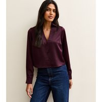 Women's Burgundy Satin Crop Shirt New Look | New Look (UK)