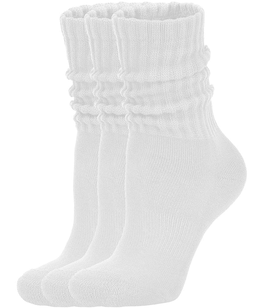 Women's Scrunch Crew Socks Retro 3-Pack Solid Cotton Boot Calf Chunky Ribbed Cozy Slouchy Socks S... | Amazon (US)