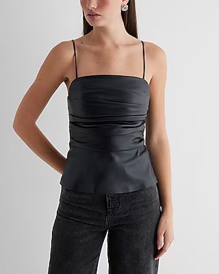 Faux Leather Pleated Peplum Cami | Express (Pmt Risk)