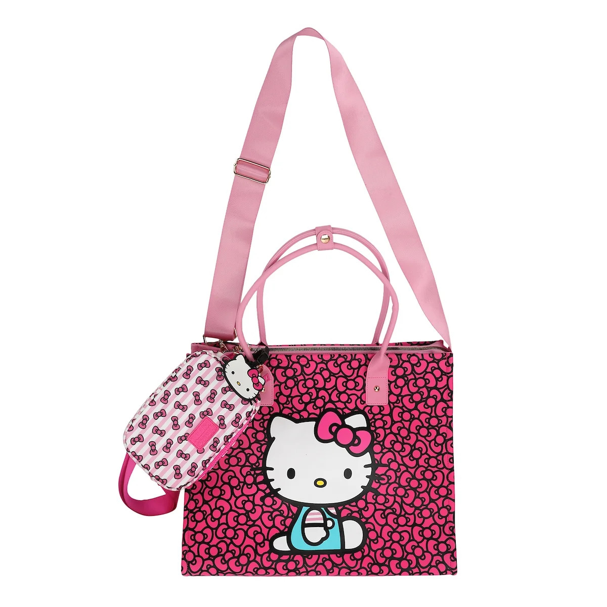 Hello Kitty Bows 3-Piece Tote Travel Set With Crossbody Bag & Luggage Tag | Walmart (US)