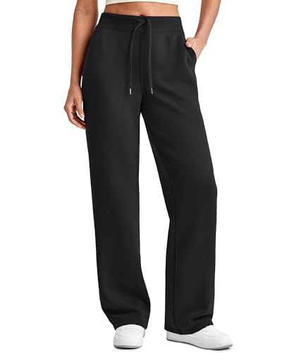 G4Free Black Sweatpants Women Mid Rise Wide Leg Pants with Pockets Drawstring Straight Leg Sweatpants Casual Travel Pants(Black,M,Extral Tall) | Amazon (US)