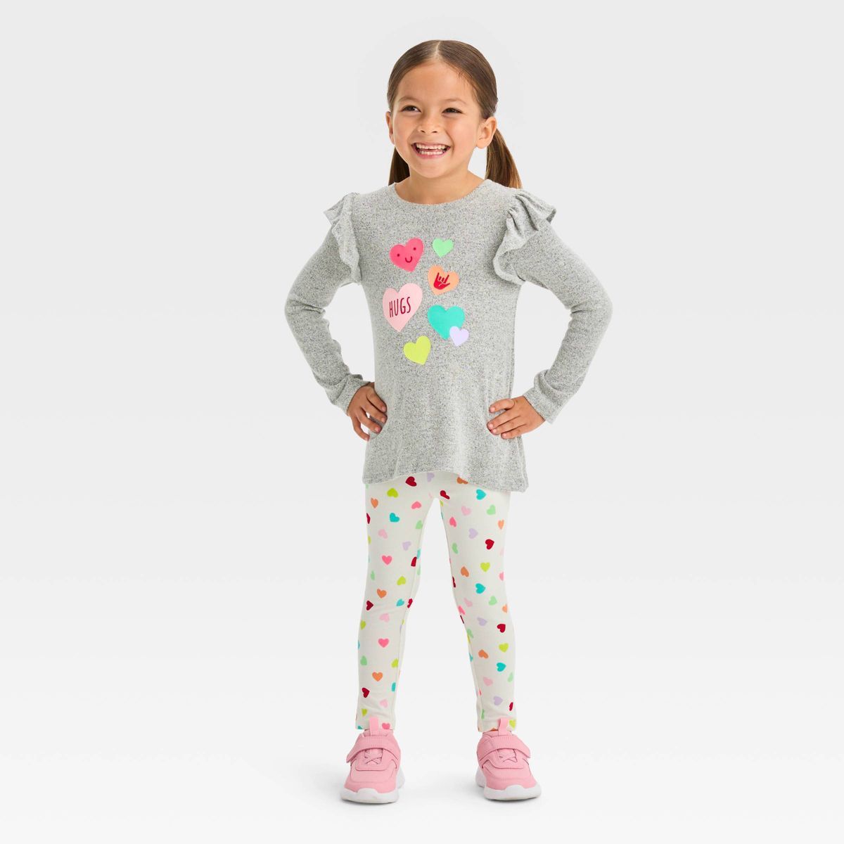 Toddler Girls' Valentine's Day Candy Hearts Top & Bottom Set - Cat & Jack™ Gray | Target