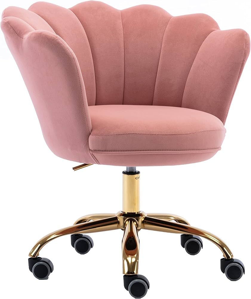 ZOBIDO Comfy Home Office Task Chair with Wheels, Cute Modern Upholstered Velvet Seashell Back Adj... | Amazon (US)