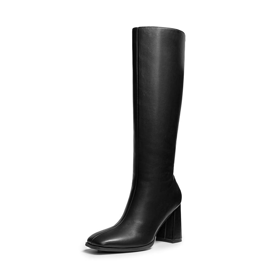 DREAM PAIRS Knee High Boots for Women Square Toe Gogo Chunky Heel with Side Zip | Amazon (US)