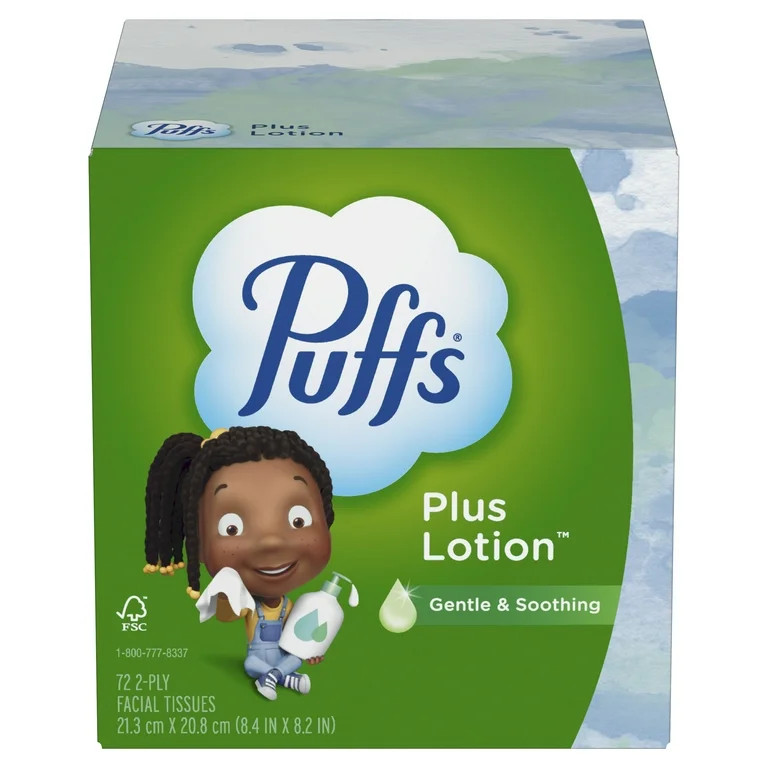 Puffs Plus Lotion Facial Tissue, 1 Mega Cube Box, Green, 72 Tissues per Cube - Walmart.com | Walmart (US)