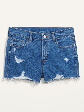 Mid-Rise Ripped Medium-Wash Boyfriend Cut-Off Jean Shorts for Women -- 3-inch inseam | Old Navy (US)