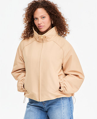Women's Funnel-neck Ruched-Sleeve Bubble Hem Jacket | Macy's