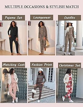 Ekouaer Womens Pajamas Set Long Sleeve Loungewear Soft Lounge Set Joggers with Pockets | Amazon (US)