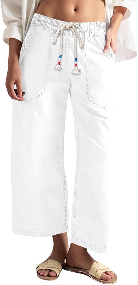 Cicy Bell Women's Wide Leg Jeans Casual Drawstring High Wasit Boyfriend Loose Baggy Capri Denim P... | Amazon (US)