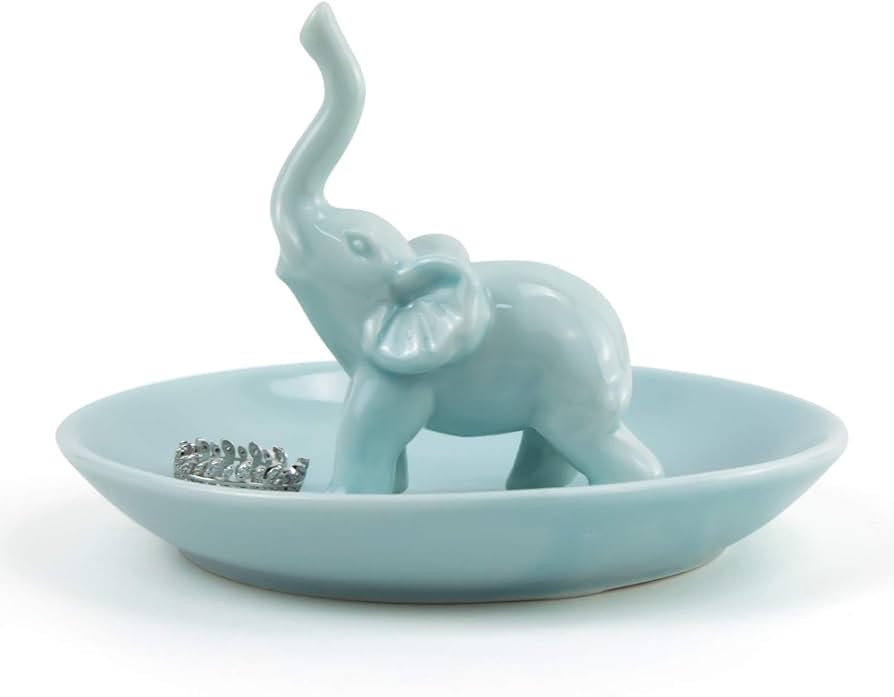 PUDDING CABIN Blue Elephant Ring Holder Trinket Dish, Elephant Gifts for Women, Christmas Gifts f... | Amazon (US)