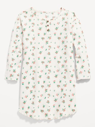 Long-Sleeve Printed Rib-Knit Henley Nightgown for Girls | Old Navy (US)