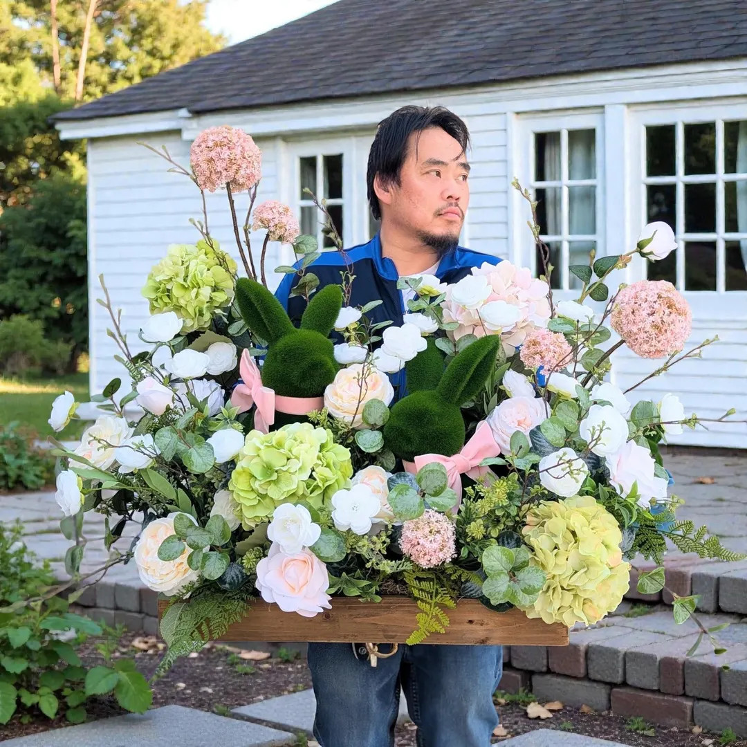 XL Easter Bunny Floral Centerpiece, Hydrangea Rose Arrangement, Pink & Green Spring Flower, Flora... | Etsy (US)