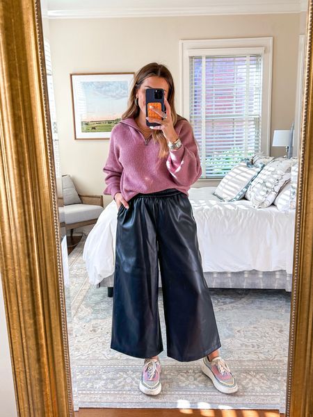 Sporty fall outfit inspo with pieces from Walmart fashion // wide leg leather pants, cozy sweater 

#LTKSeasonal #LTKfindsunder100 #LTKstyletip