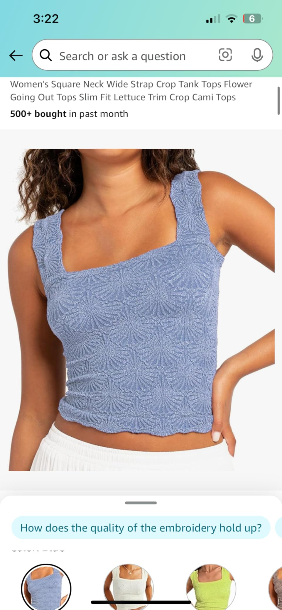 Women's Square Neck Wide Strap Crop Tank Tops Flower Going Out Tops Slim Fit Lettuce Trim Crop Ca... | Amazon (US)