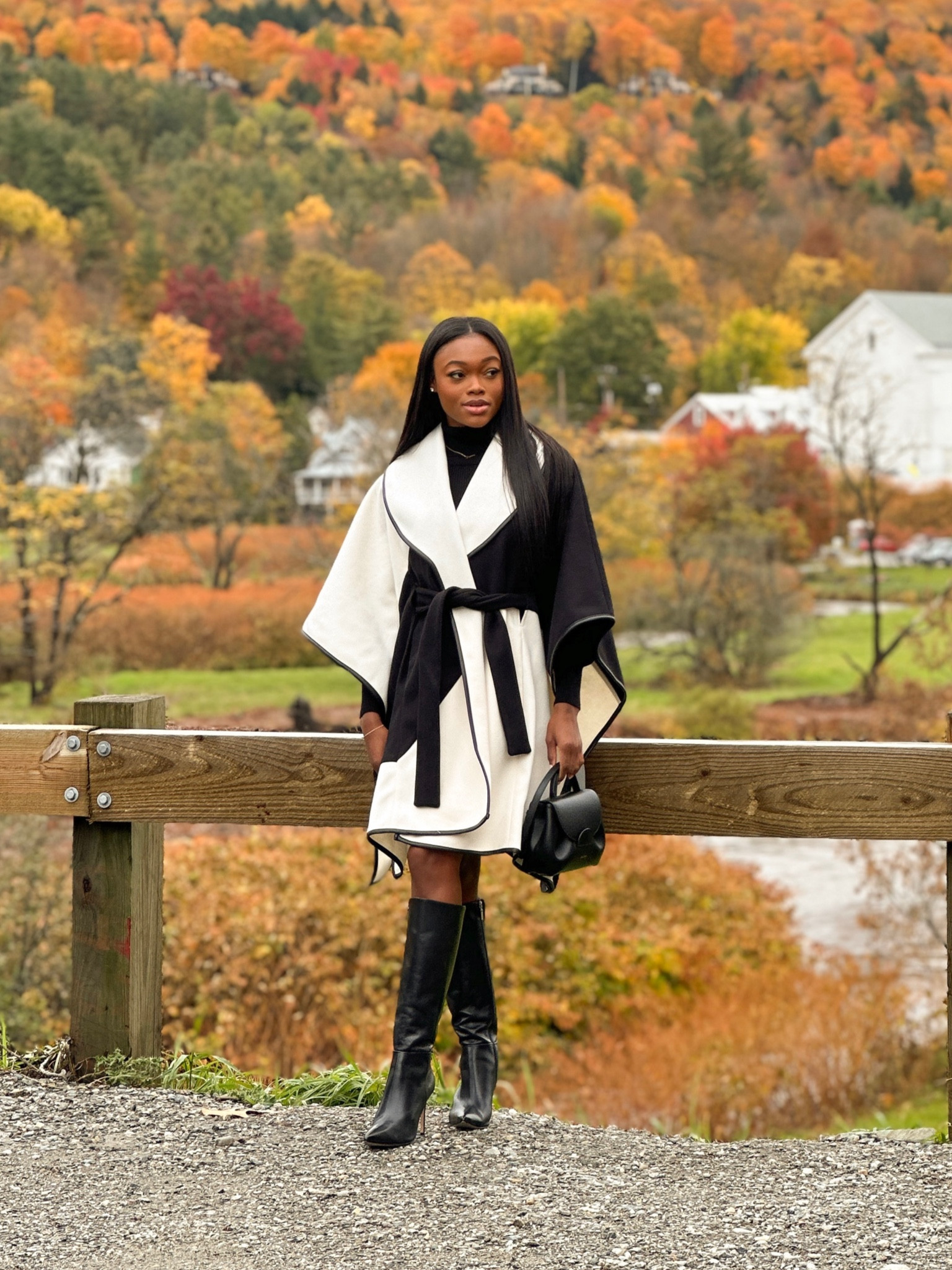 Poncho Coat, Turtleneck Sweater, Black Boots, Knee-High Boots, Fall Style, Vermont 

#LTKSeasonal #LTKshoecrush