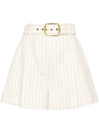 pinstriped herringbone belted shorts | Farfetch Global