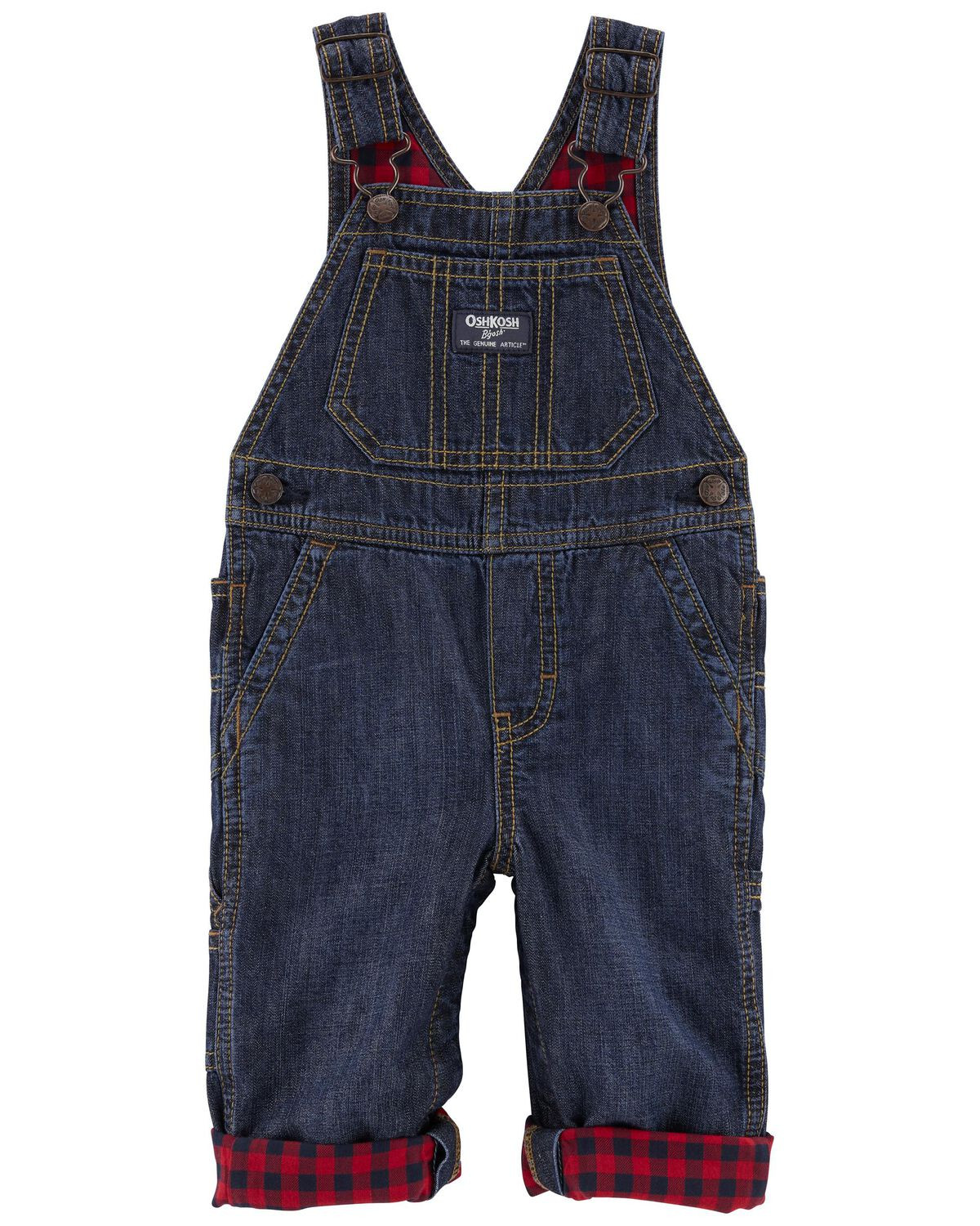 Nashville Wash Baby Buffalo Plaid-Lined Overalls | carters.com | Carter's