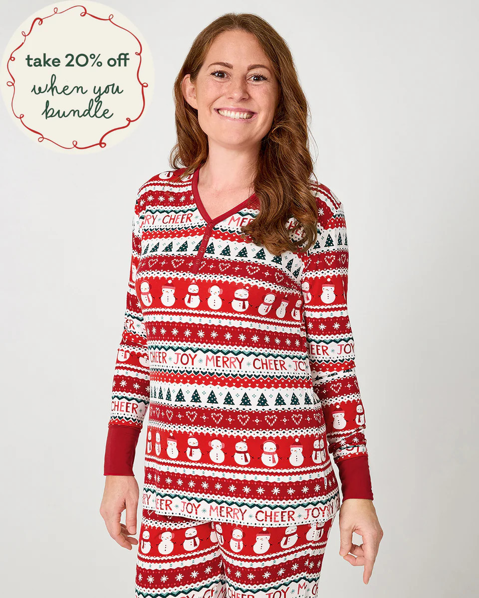 Festive Fair Isle Women's Long Sleeve Pajama Top | Little Sleepies