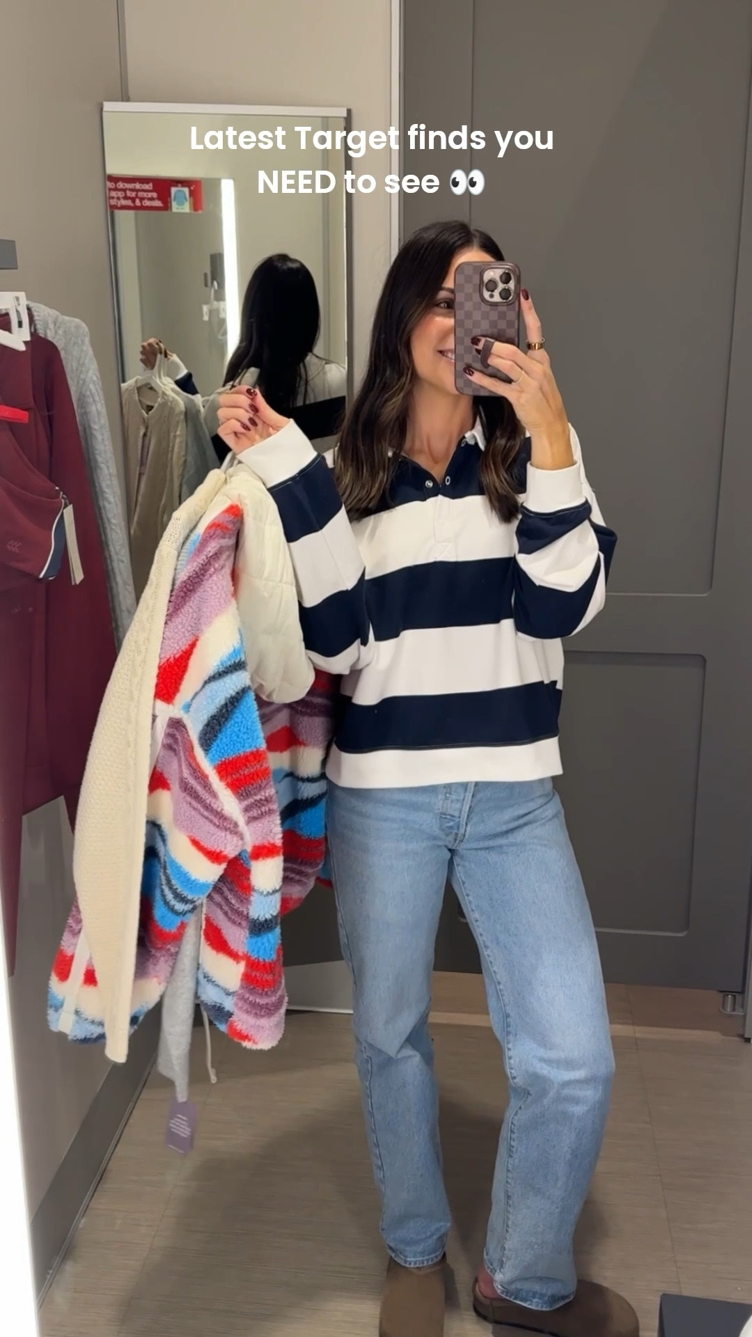 Latest Target finds you NEED to see 👀 

Rugby top: sized up to a L for an oversized fit (the material is so soft)
Cable knit cardigan: true to size, but sized up to a M for a roomier fit 
Bear skiing sweater: true to size with a roomy fit, wearing a M 
Xmas cardigan: size up, runs small! In a M and it fits like a S 
Hoodied fleece pullover: sized up to a L for an oversized fit. So good!!! 
Hooded cable knit zip sweater: wearing a L but would say it’s true to size, I wish my size would’ve been in store but I ordered online 😁 
Gray cardigan: tts (S) oversized fit, size down if between
Sweater pants: true to size (S)
Active set: tts (M in sports bra, S in leggings) 
Half zip pullover: tts, wearing a S 
Bear skiing sweater: 
Grinch set: sized up for oversized fit (L in sweatshirt and M in sweatpants) 

#LTKSaleAlert #LTKFindsUnder50 #LTKHoliday