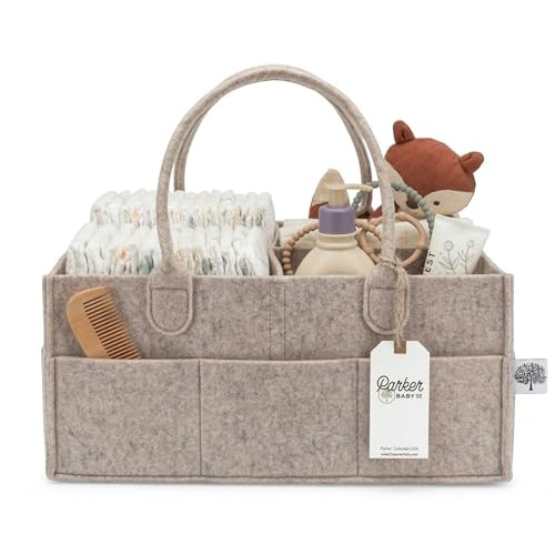 Parker Baby Co. Diaper Caddy - Nursery Storage Bin and Car Organizer for Diapers and Baby Wipes - Oatmeal, Large | Amazon (US)
