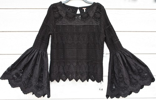 New FREE PEOPLE Sz M Once Upon a Time Pointelle Sweater Black Linen Blend Top | eBay | eBay US