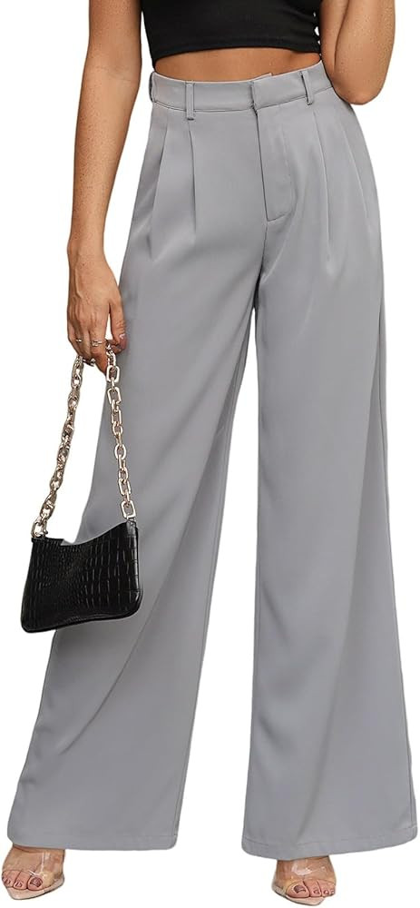 Dokotoo Wide Leg Womens Pants 2024 Work Business High Waisted Casual Dress Palazzo Flowy Trousers | Amazon (US)