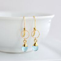 Dainty Aquamarine Earrings Gold, Gold Dangle Aquamarine, Light Blue Hoop Earrings, Gemstone | Etsy (US)