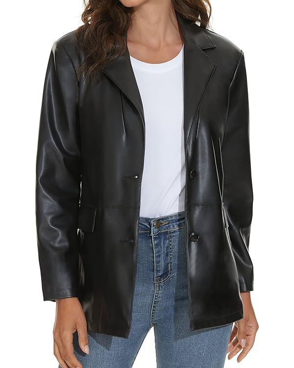 Fahsyee Women's Faux Leather Blazer Jackets Women, Black Motorcycle Oversized Moto Biker Coat Veg... | Amazon (US)