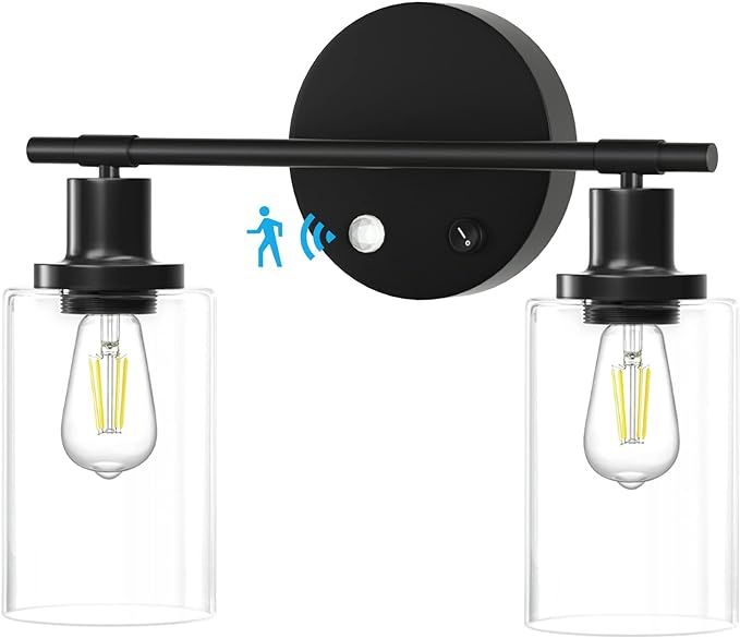 Bathroom Vanity Light, DIPTEN 2 Lights Black Bathroom Light Fixtures with Glass Shade, Modern Ind... | Amazon (US)