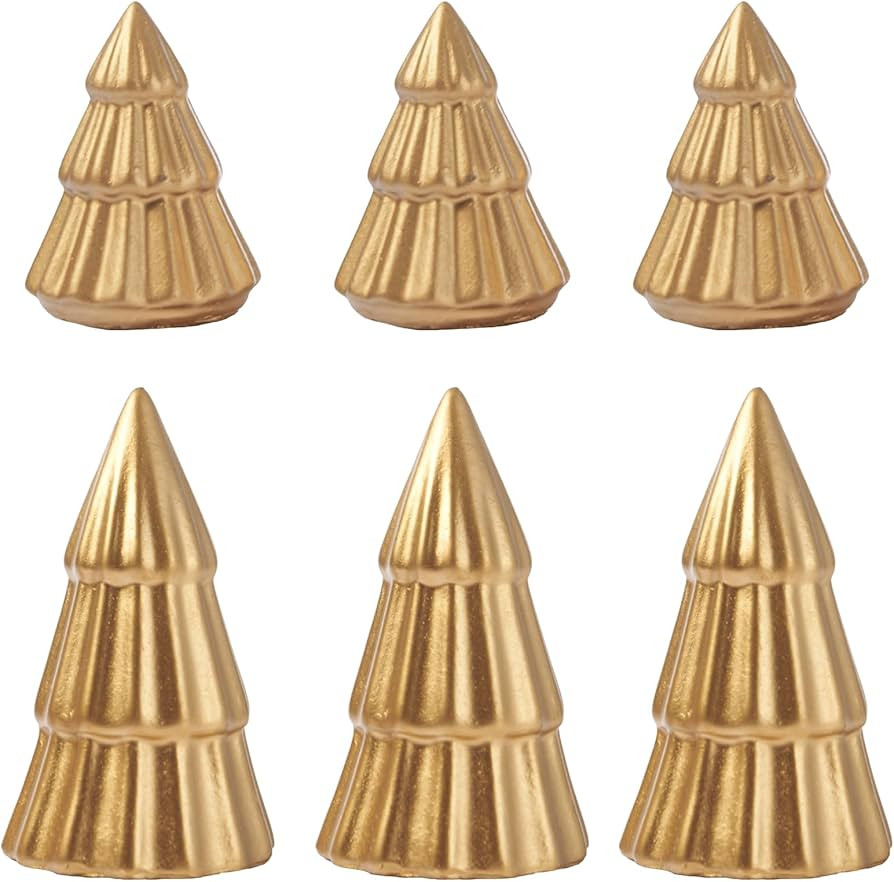 Amazon.com: WDS WONDROUS Metallic Mini Christmas Trees Gold, Set of 6 Small Christmas Trees Figur... | Amazon (US)
