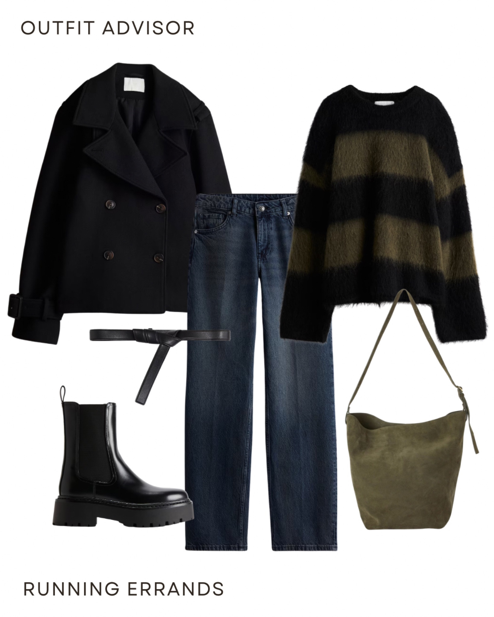 Autumn outfit idea: a short black coat, black & green mohair jumper, jeans, black ankle boots, suede green bag and a belt

#LTKstyletip #LTKautumn #LTKmidsize