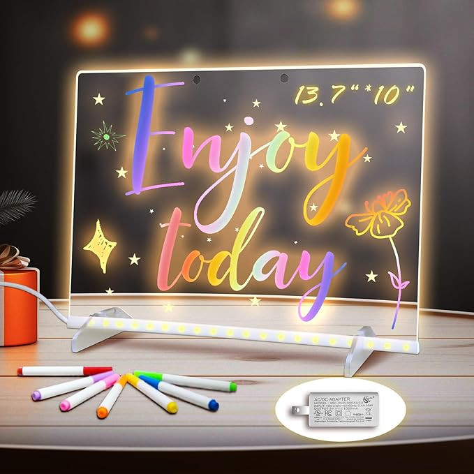 LED Note Board with Colors, 13.7"X10" 4 Modes &7 Colors Acrylic Dry Erase Boards with Light, Incl... | Amazon (US)