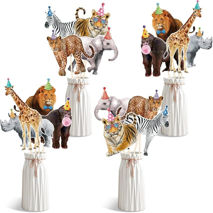 Safari Animals Party Decorations Jungle Animal Centerpiece Sticks Cutouts Table Toppers for Birth... | Amazon (US)
