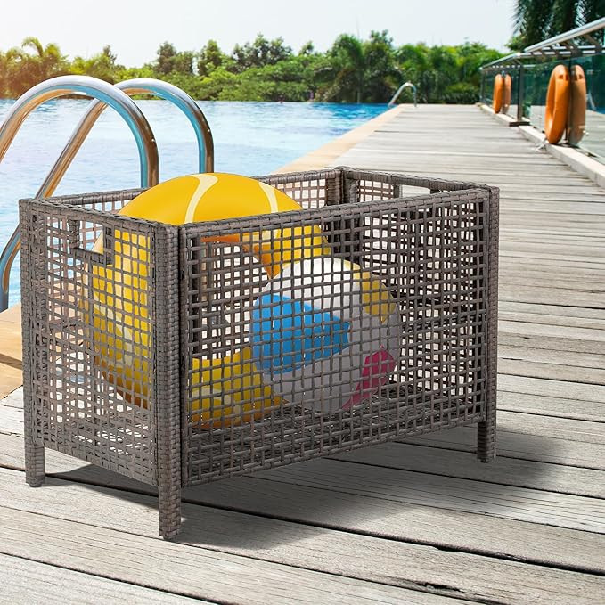 Poolside Rattan Storage Organizer with Adjustable Foot Pad, Pool Float Storage Rack, Outdoor Stor... | Amazon (US)