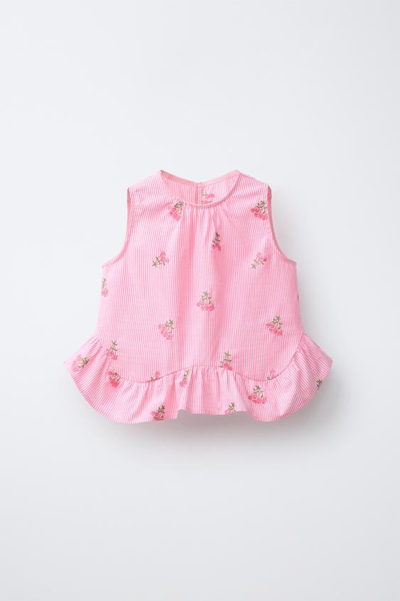 EMBROIDERED FLORAL STRIPED TOP | Zara US