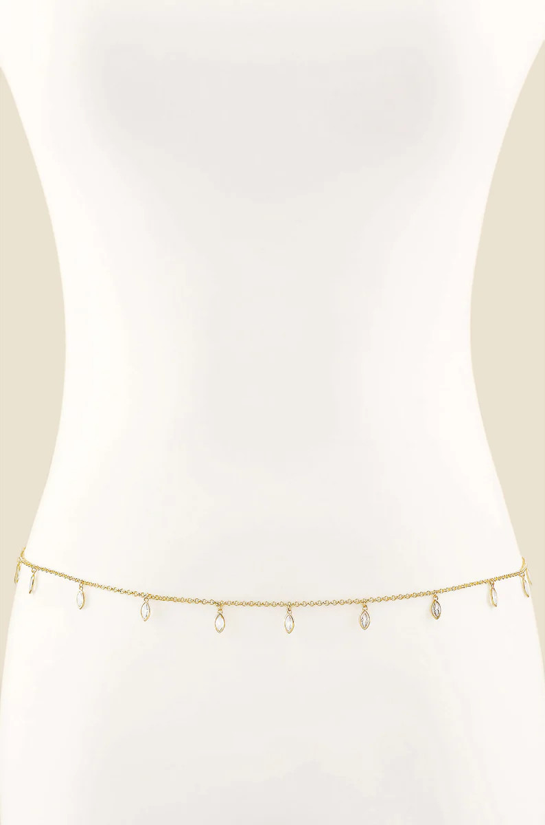 Crystal Droplet Thin Chain Gold Body Chain | Ettika