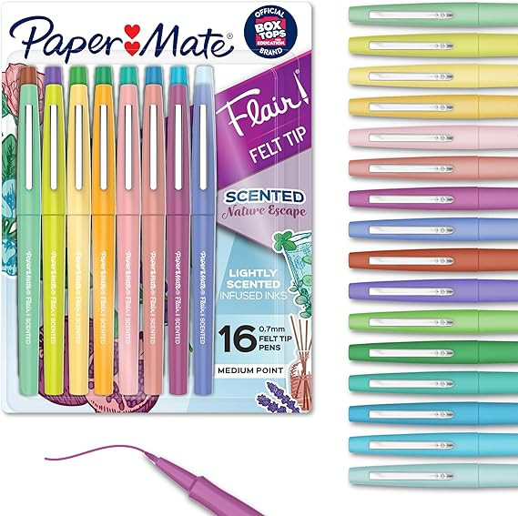 Paper Mate Flair Nature Escape Scented Felt Tip Pens, Medium Point (0.7mm), Assorted Colors, 16 C... | Amazon (US)